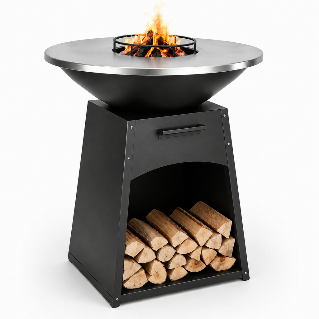 Brasero d’extérieur Atelier Braise en acier Corten avec barbecue intégré