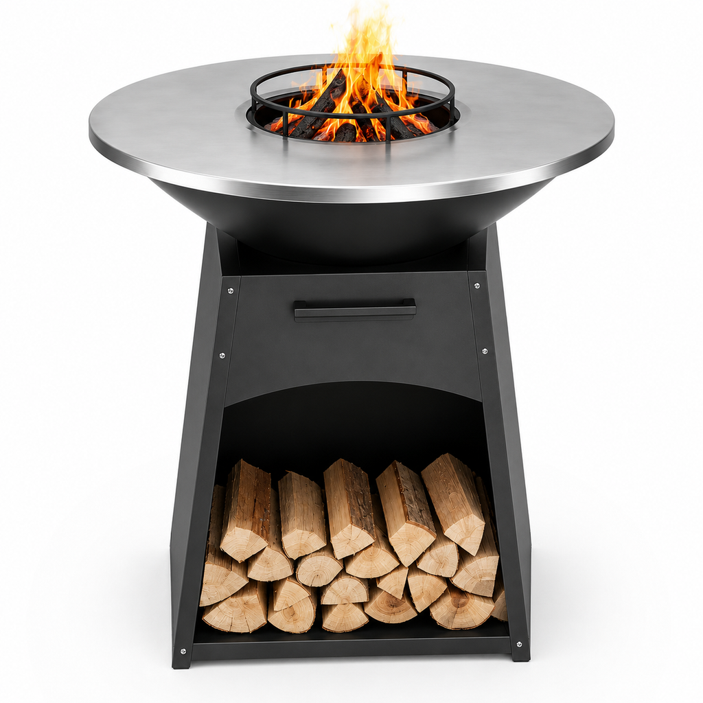 Brasero d’extérieur Atelier Braise en acier Corten avec barbecue intégré